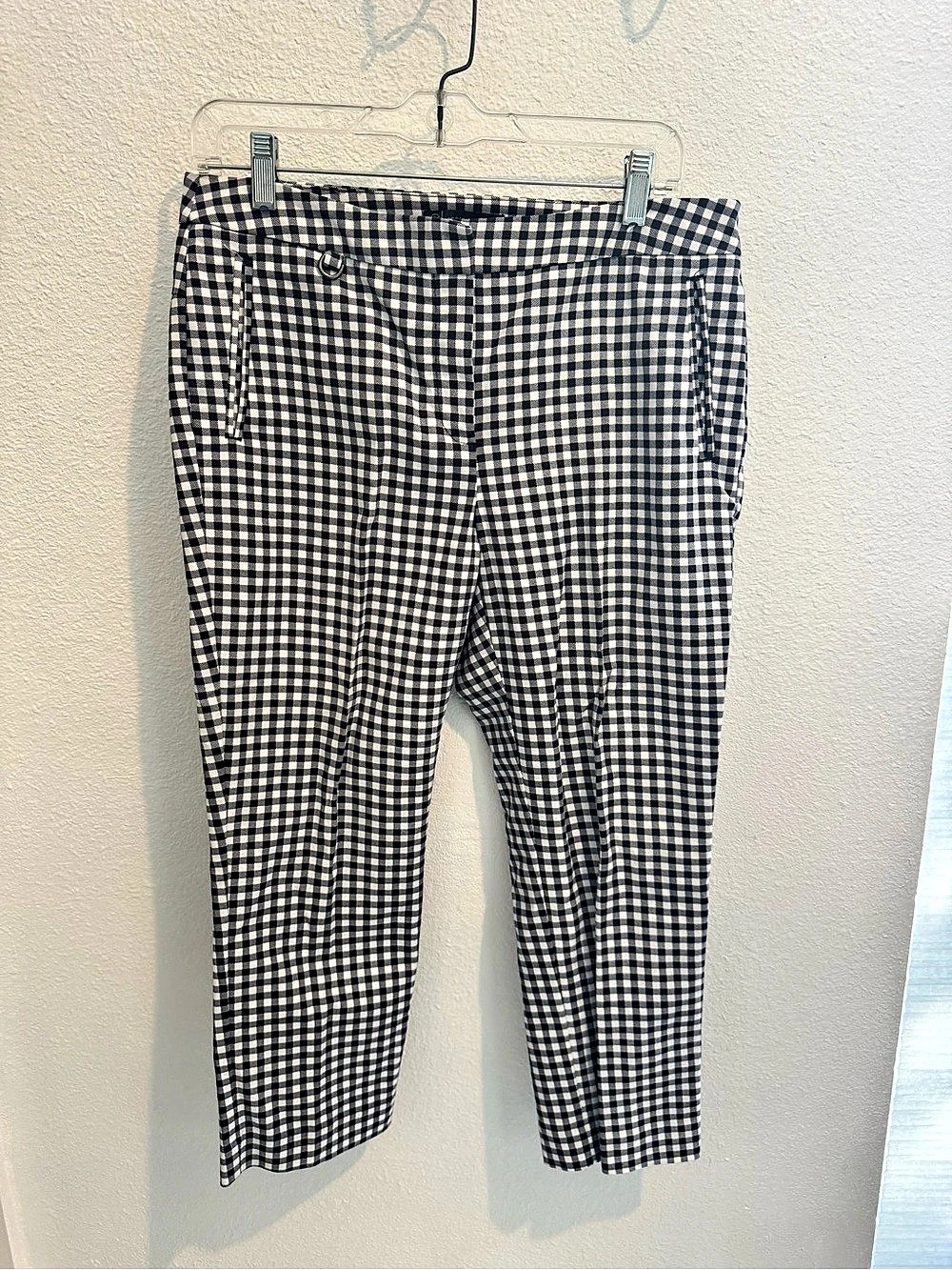 Adrianna Papell Print Kate Fit Pant W/Besom PK Gingham Ankle Pants Black & White